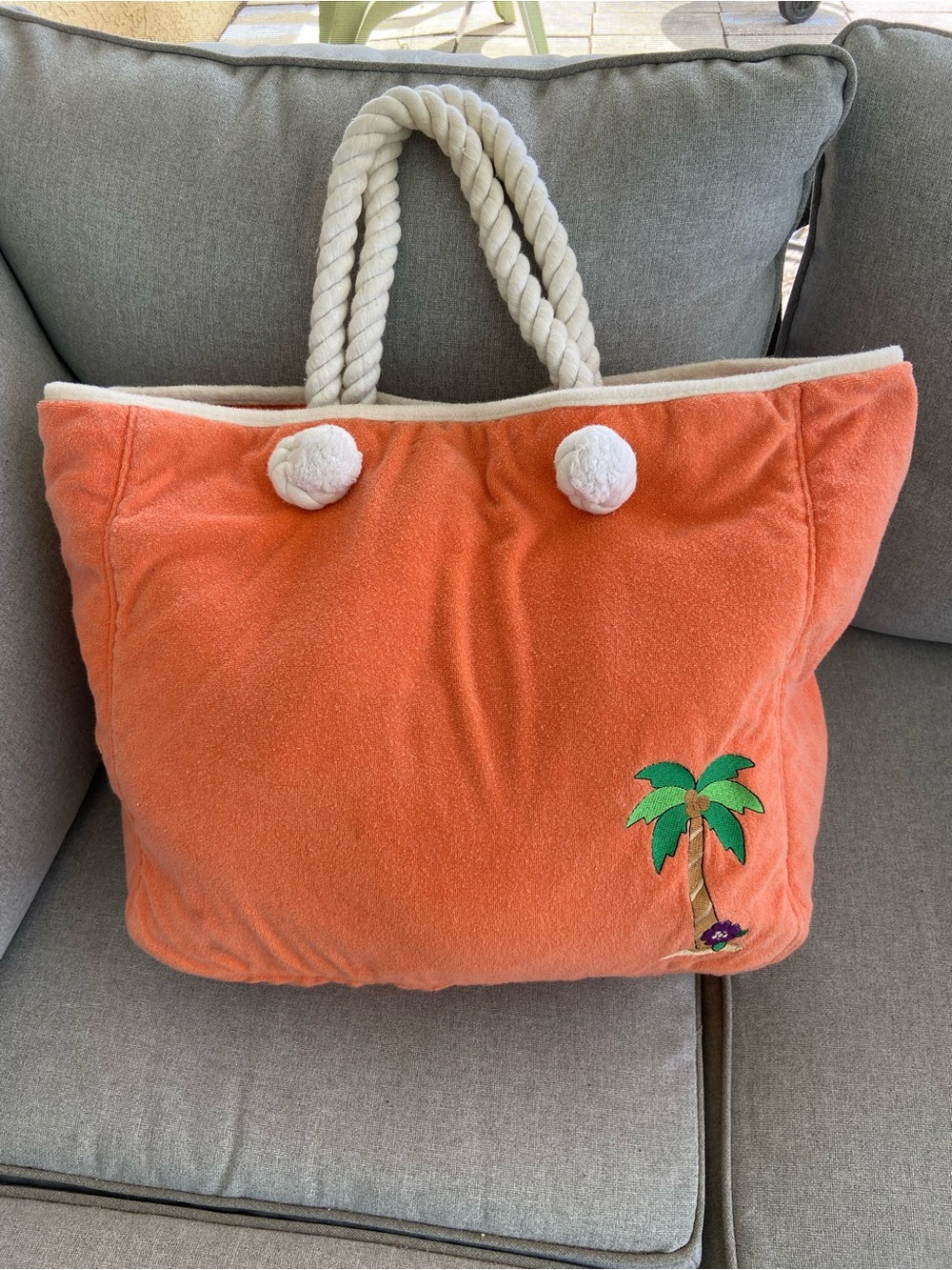 Coral Beach Tote with Rope Handles and Palm Embroidery